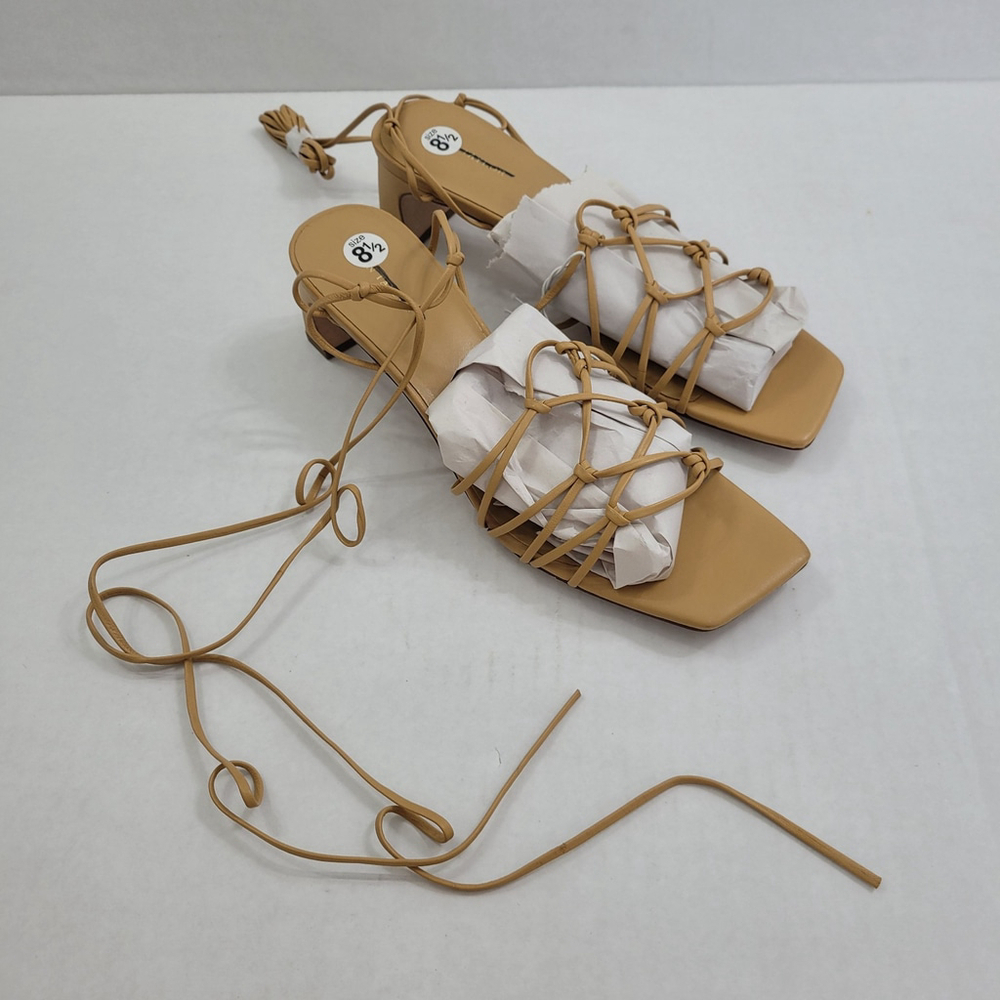 NWOT Ann Taylor Women's Knotted Leather Strappy Sandals Beige Size 8.5 - Picture 5 of 13